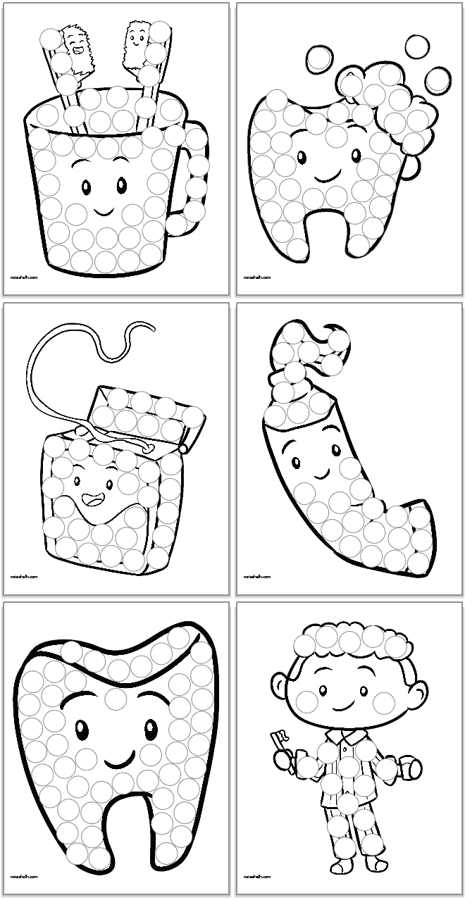 Free printable dental health dot marker coloring pages