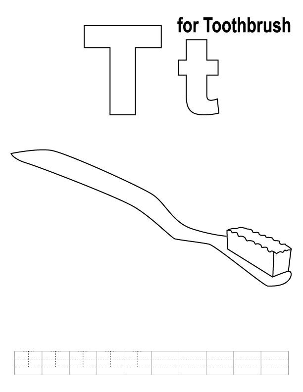 T for toothbrush coloring page with handwriting practice kids handwriting practice school coloring pages abc coloring pages