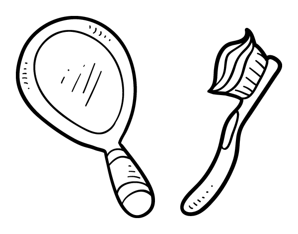 Mirror and toothbrush coloring page