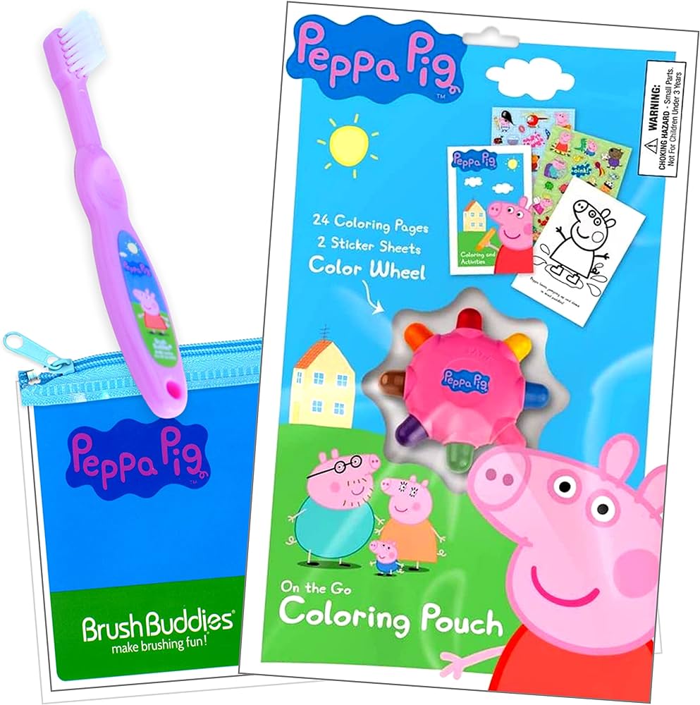 Peppa pig travel kit with peppa toothbrush in a zippered resealable travel bag bundled includes peppa pig activity set with crayon stickers and mini coloring book buy online at best price