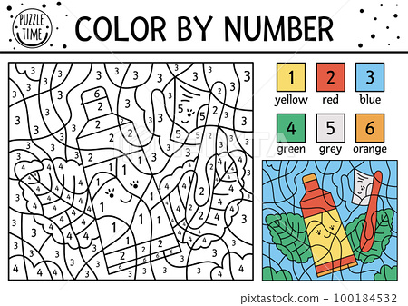 Vector dental care color by number activity