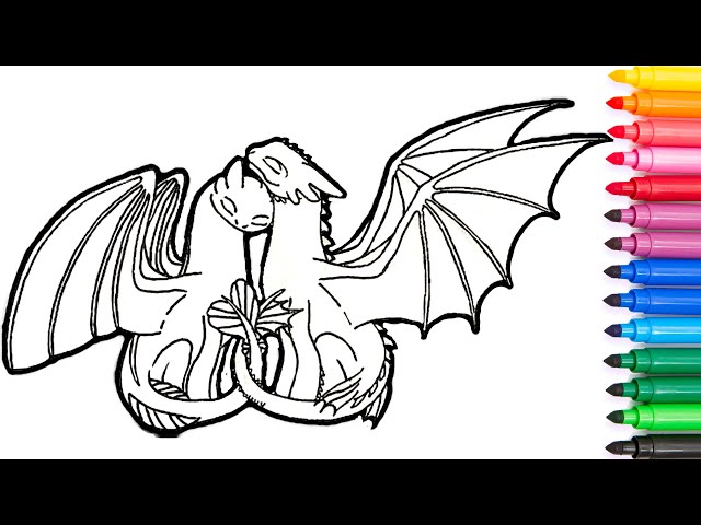 Light fury and toothless how to train your dragon the hidden world coloring and drawing for kids