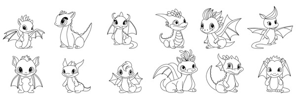 Dragon outline cartoon royalty