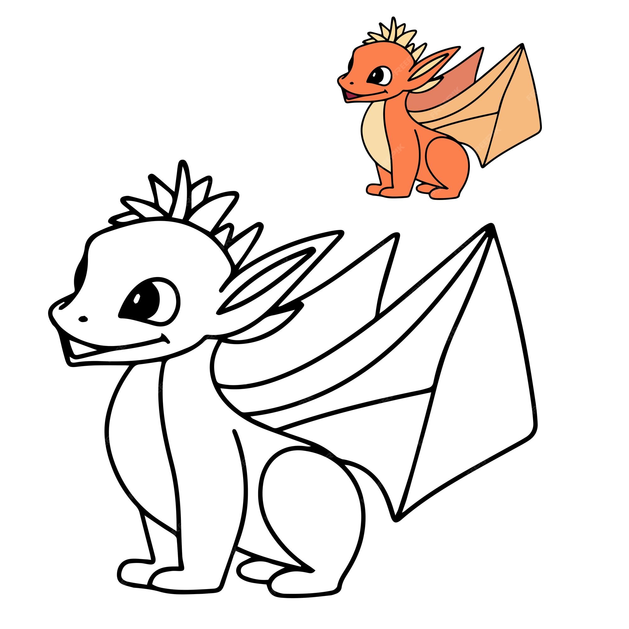 Premium vector cute dragon coloring book little dragon coloring page for children education vector illustration