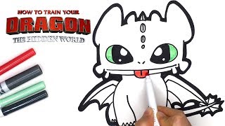 Toothless baby dragon drawing coloring tutorial for kids movie how to train your dragon character