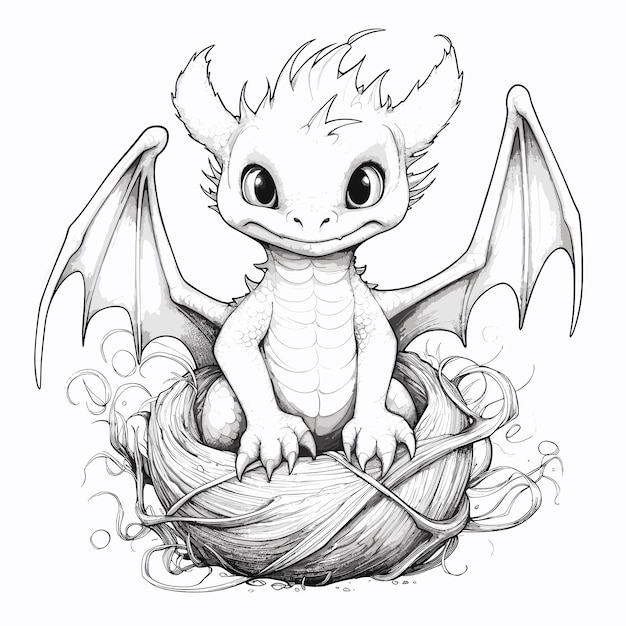 Premium vector hand drawn animal outline illustration cute dragon coloring pages for children