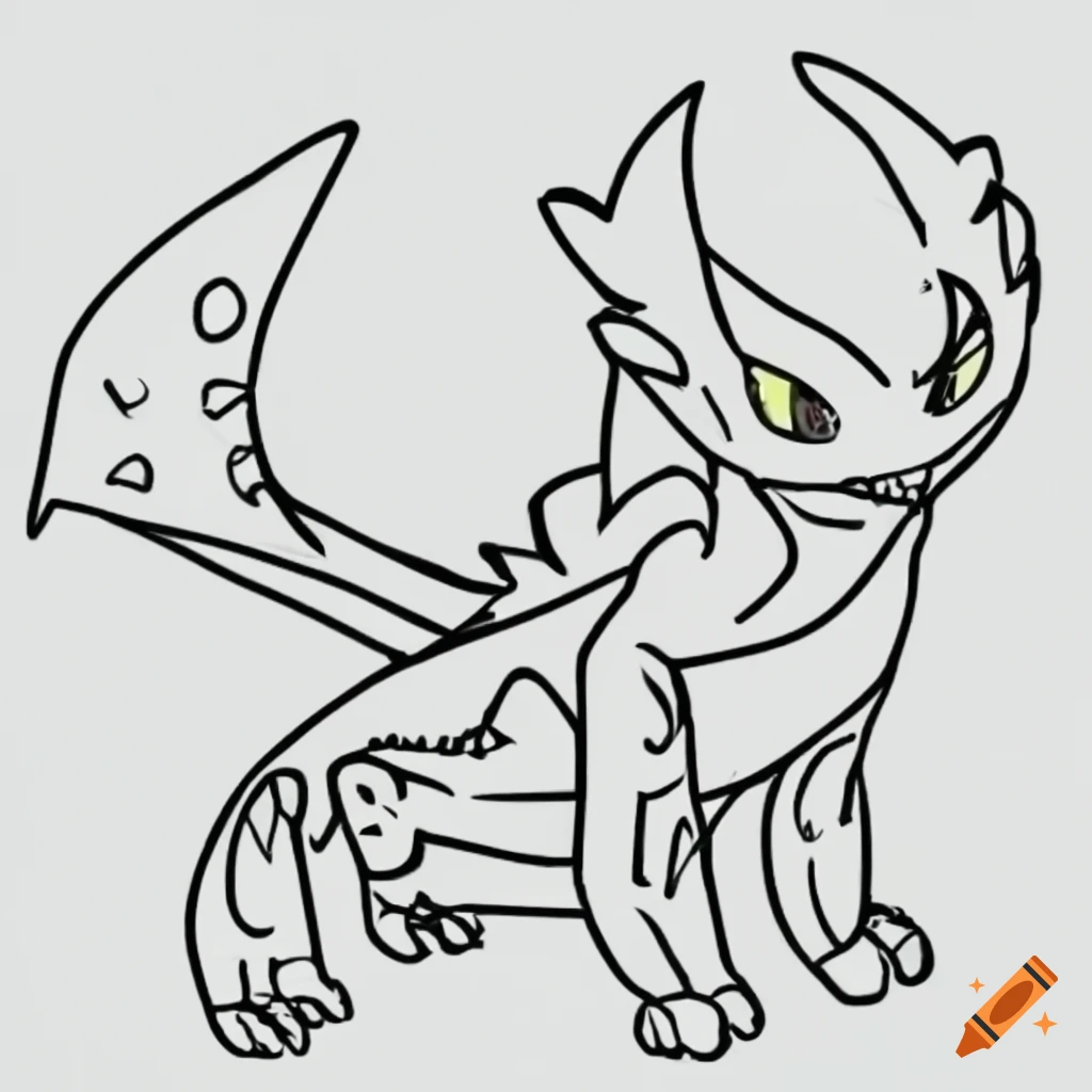 How to train your dragon dragon art base line art for coloring in un colored outline white background with black dragon outline contrasting black and white vibrant on