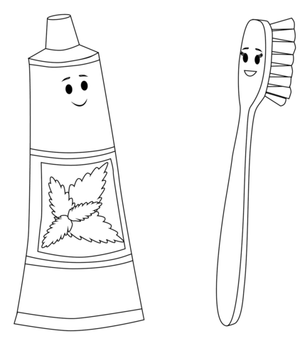 Toothpaste and toothbrush characters coloring page free printable coloring pages