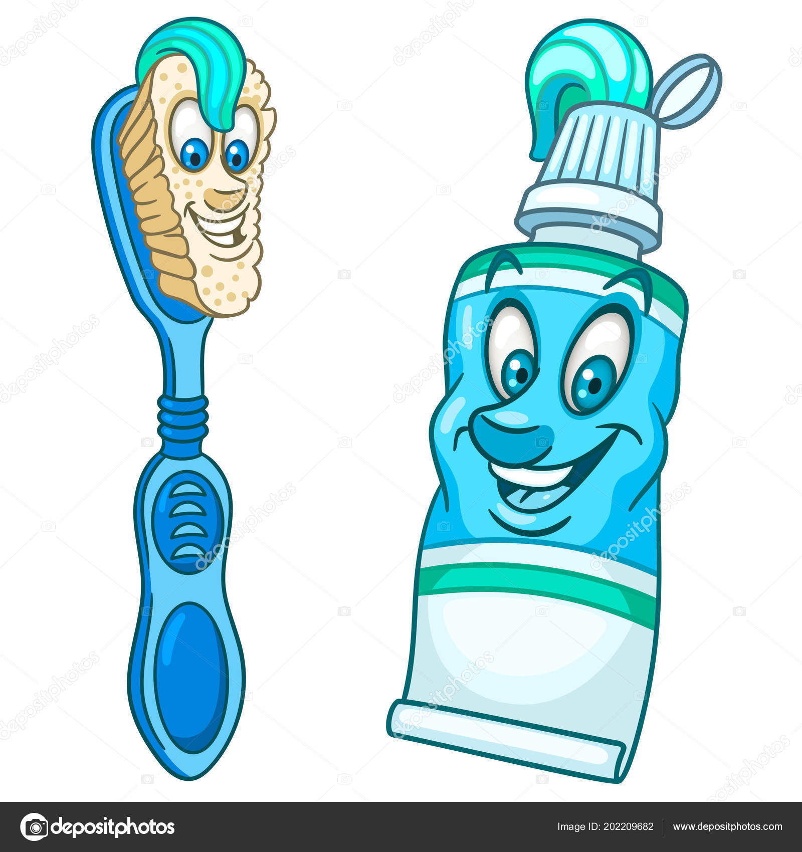 Toothbrush toothpaste brushing teeth dental set happy cartoon design kids stock vector by sybirko