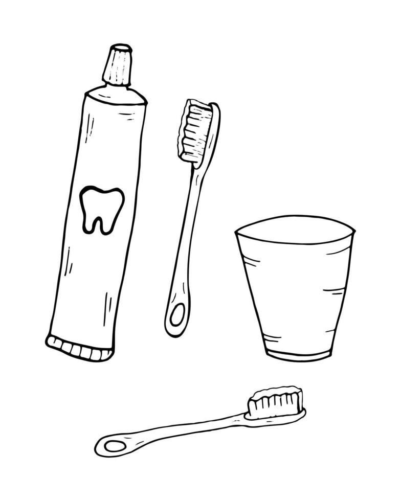 Coloring page toothbrushes toothpaste mouthwash outline vector illustration doodle style doodles coloring pages simple doodles