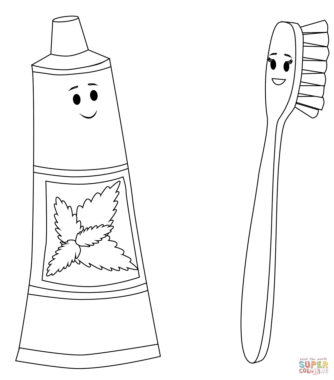 Toothpaste and toothbrush characters coloring page free printable coloring pages