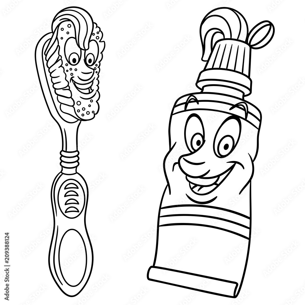 Toothbrush and toothpaste coloring page colouring picture coloring book vector