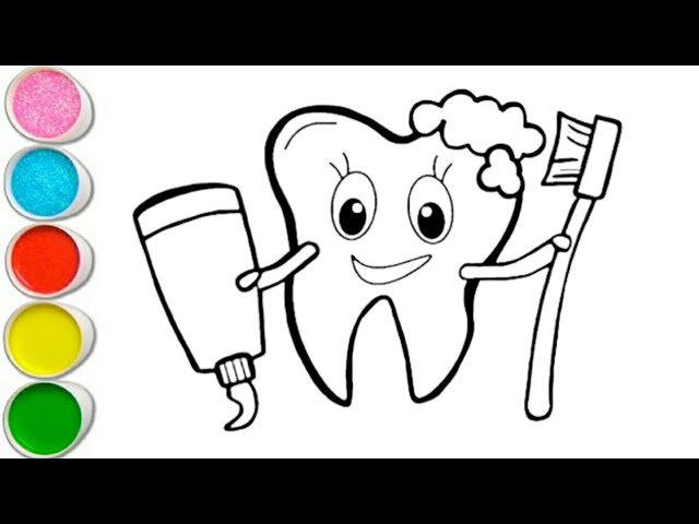 Tooth toothpaste and tooth brush drawing painting and coloring for kids toddlers drawing basics