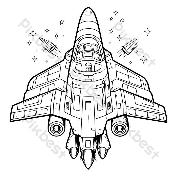 Starship or rocket with pilot coloring page for kids png images eps free download