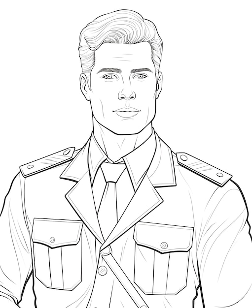 Premium ai image a handsome man in his early s wearing security guard uniform coloring page for adults