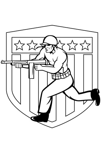 Us soldier running with tommy gun coloring page free printable coloring pages