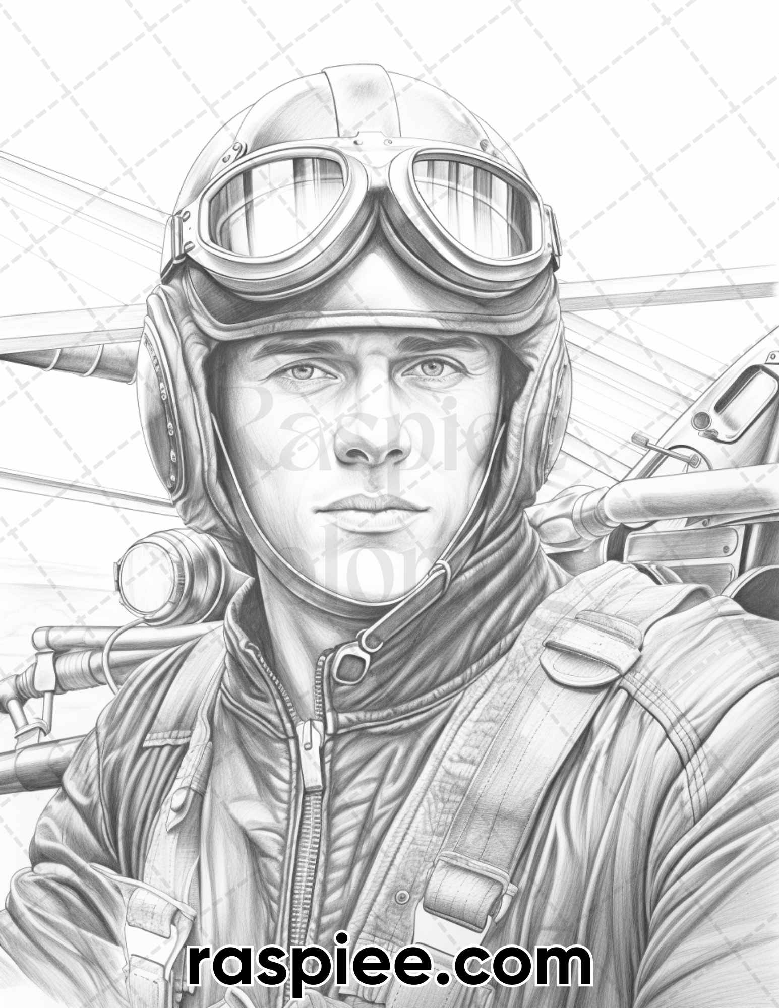 Vintage pilot portrait grayscale adult coloring pages printable pd â coloring