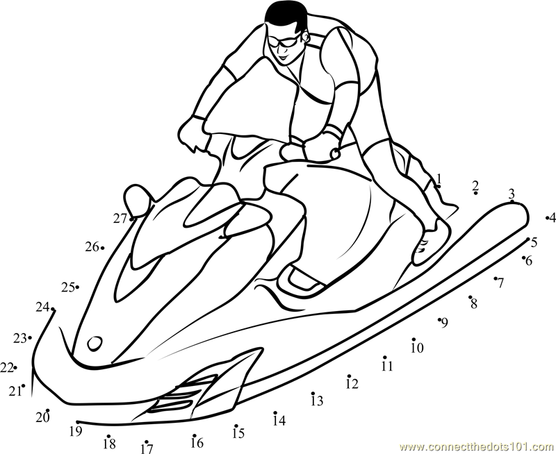 Jet ski riding dot to dot printable worksheet