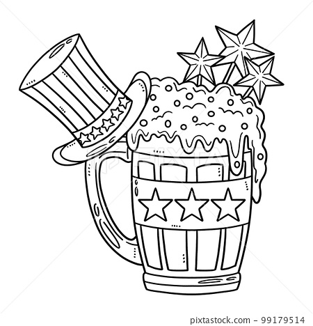 Beer mug with top hat isolated coloring page