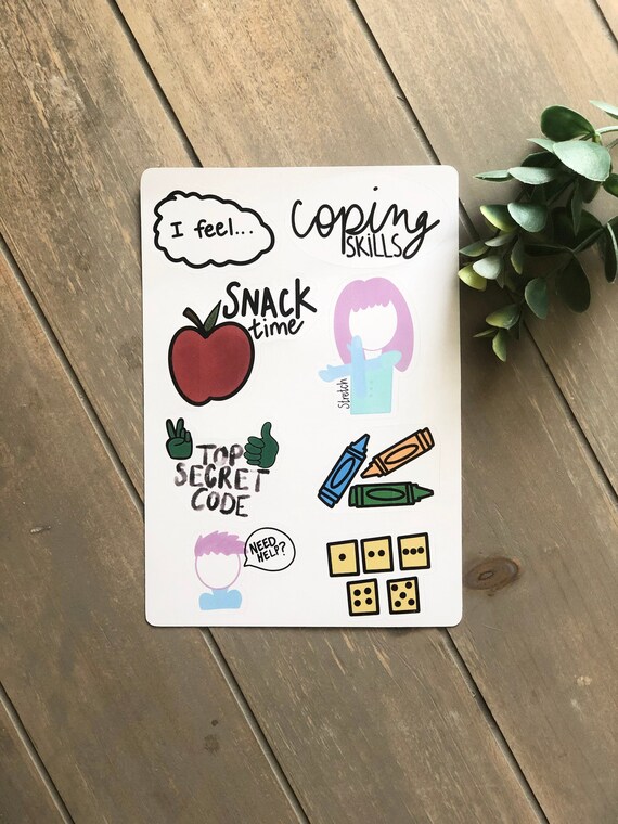 Coping skills sticker sheet stretch snack code signal