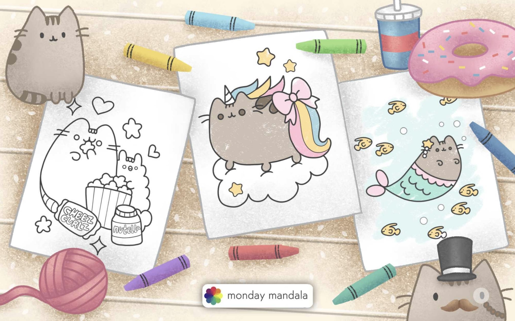 Pusheen coloring pages free pdf printables