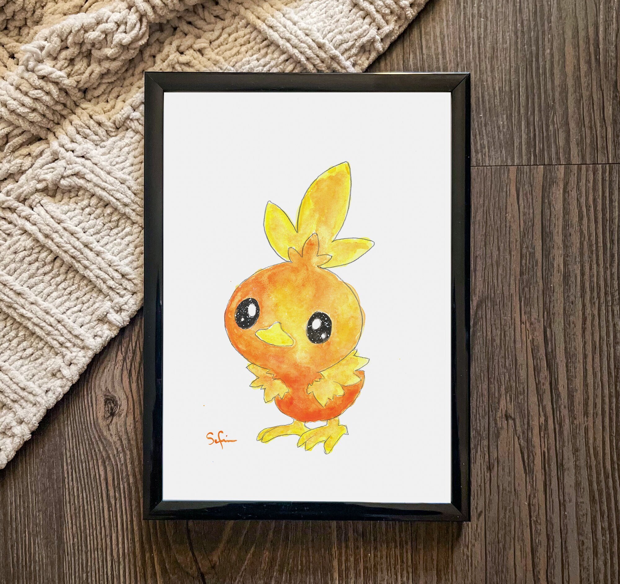 Pokemon torchic watercolor art print