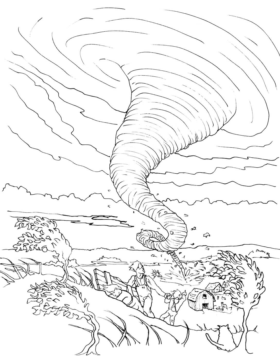 Country with strong tornado coloring page