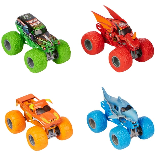 Monster jam tough treads set official el toro loco megalodon grave digger and bakugan dragonoid die