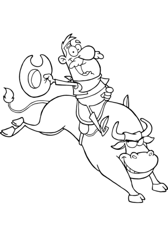 Cowboy riding bull in rodeo coloring page free printable coloring pages