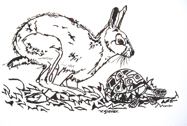 Hare tortoise drawing by victoria glover saatchi art