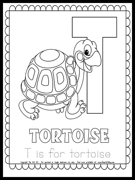 Letter t is for tortoise free printable coloring page â the art kit