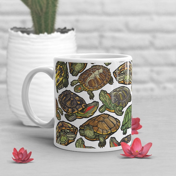 Taza de cafã de tortuga deslizante de orejas rojas lindo regalo amante de los reptiles taza de tortuga mascota divertida regalo para ãl ella papã tortuga mamã copa terrapin