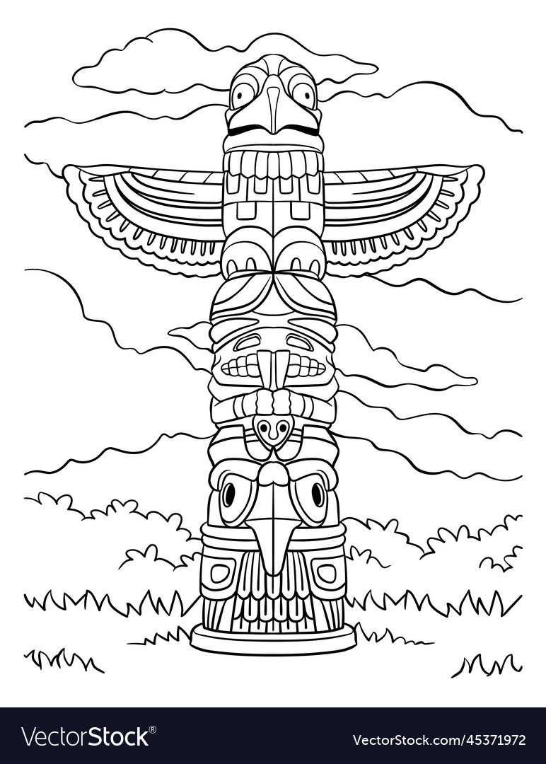 Native american indian totem coloring page vector image