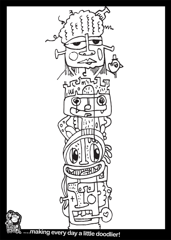 Totem pole colouring sheet â the doodle monkey