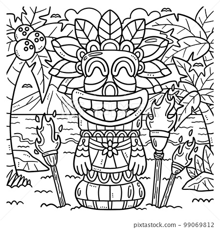 Summer tiki totem pole coloring page for kids