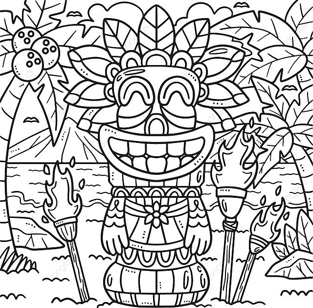 Coloring page for kids tiki totem pole of the summer season vector torch kids colouring page png and vector with transparent background for free download