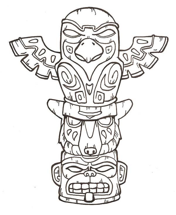 Terrifying native american totem on native american day coloring page