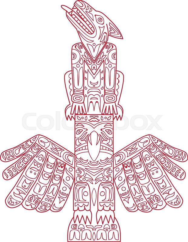 Wolf and eagle totem pole doodle art stock vector