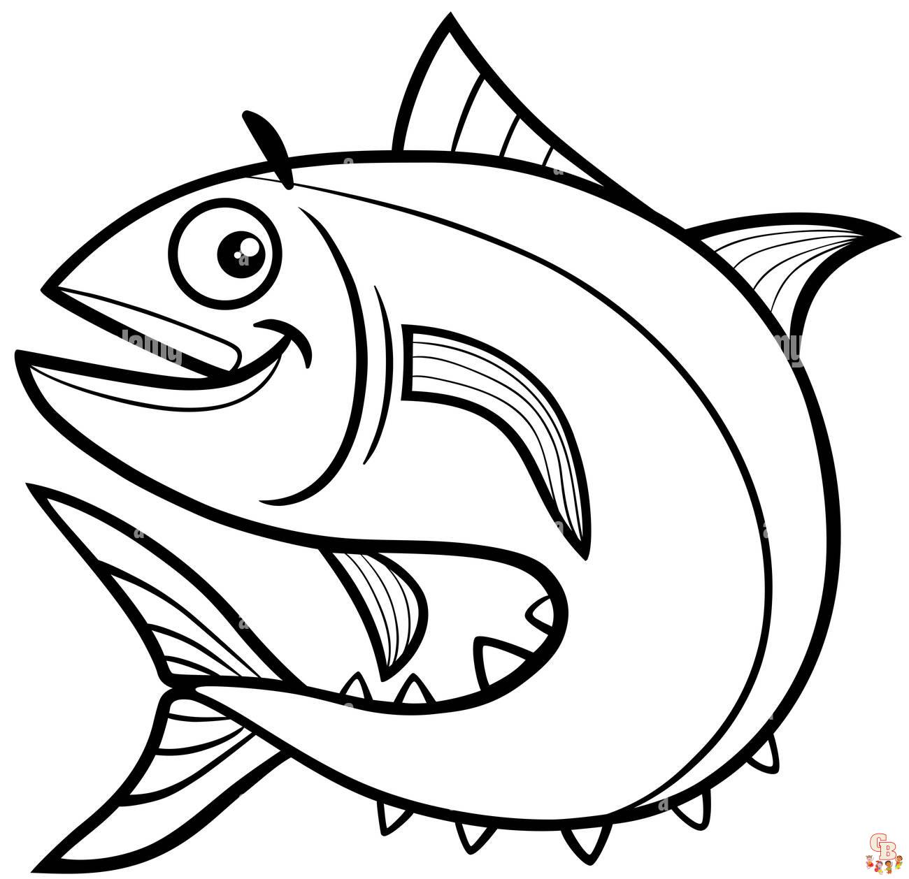 Dive into the ocean world with tuna fish coloring pages