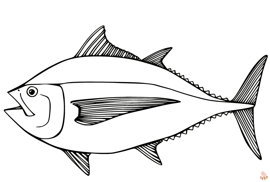 Dive into the ocean world with tuna fish coloring pages