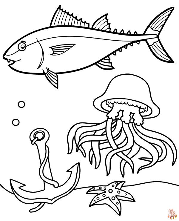 Dive into the ocean world with tuna fish coloring pages