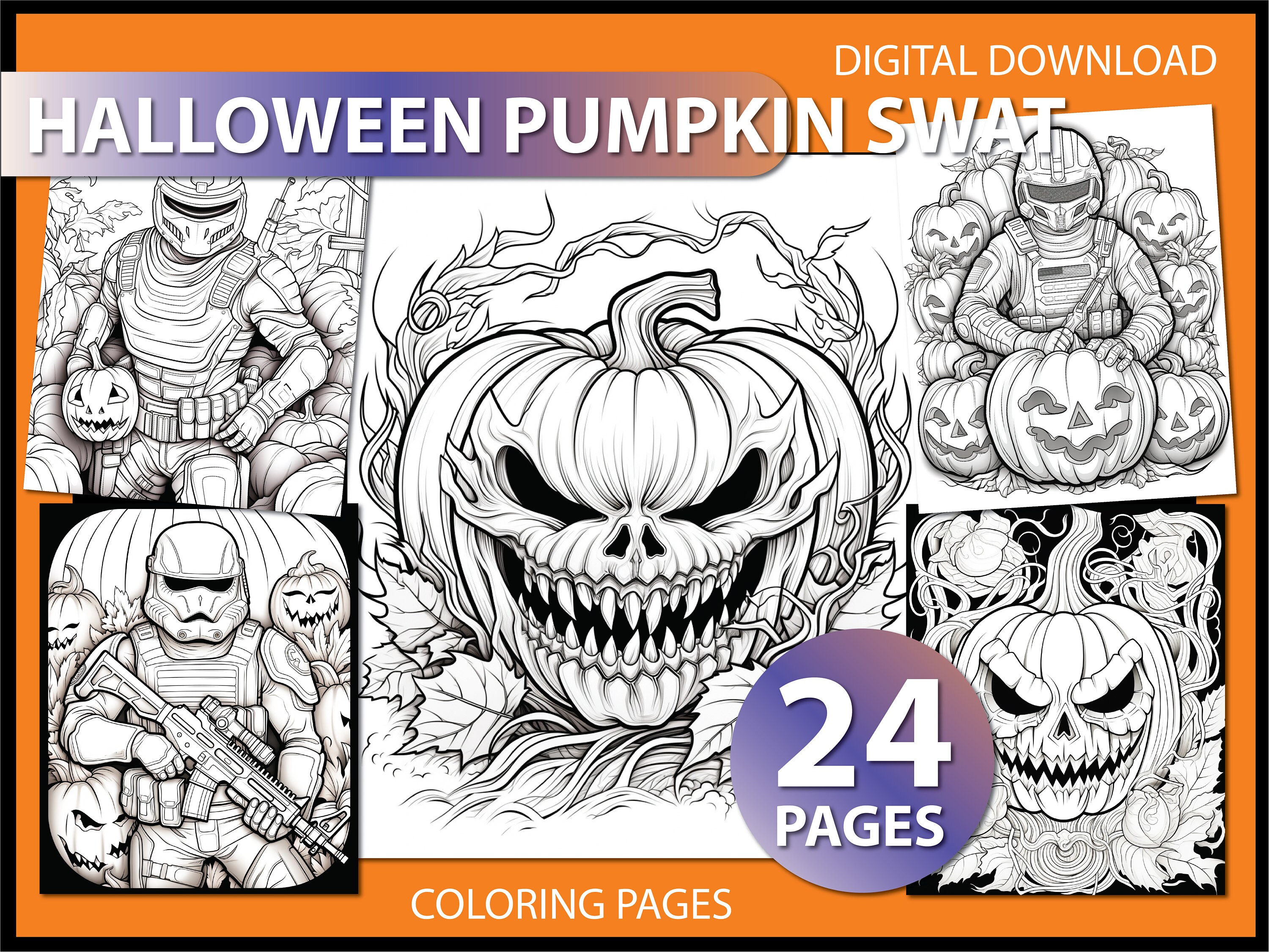 Pumpkin swat halloween coloring page for adults coloring book adult halloween coloring page pumpkin coloring page digital download