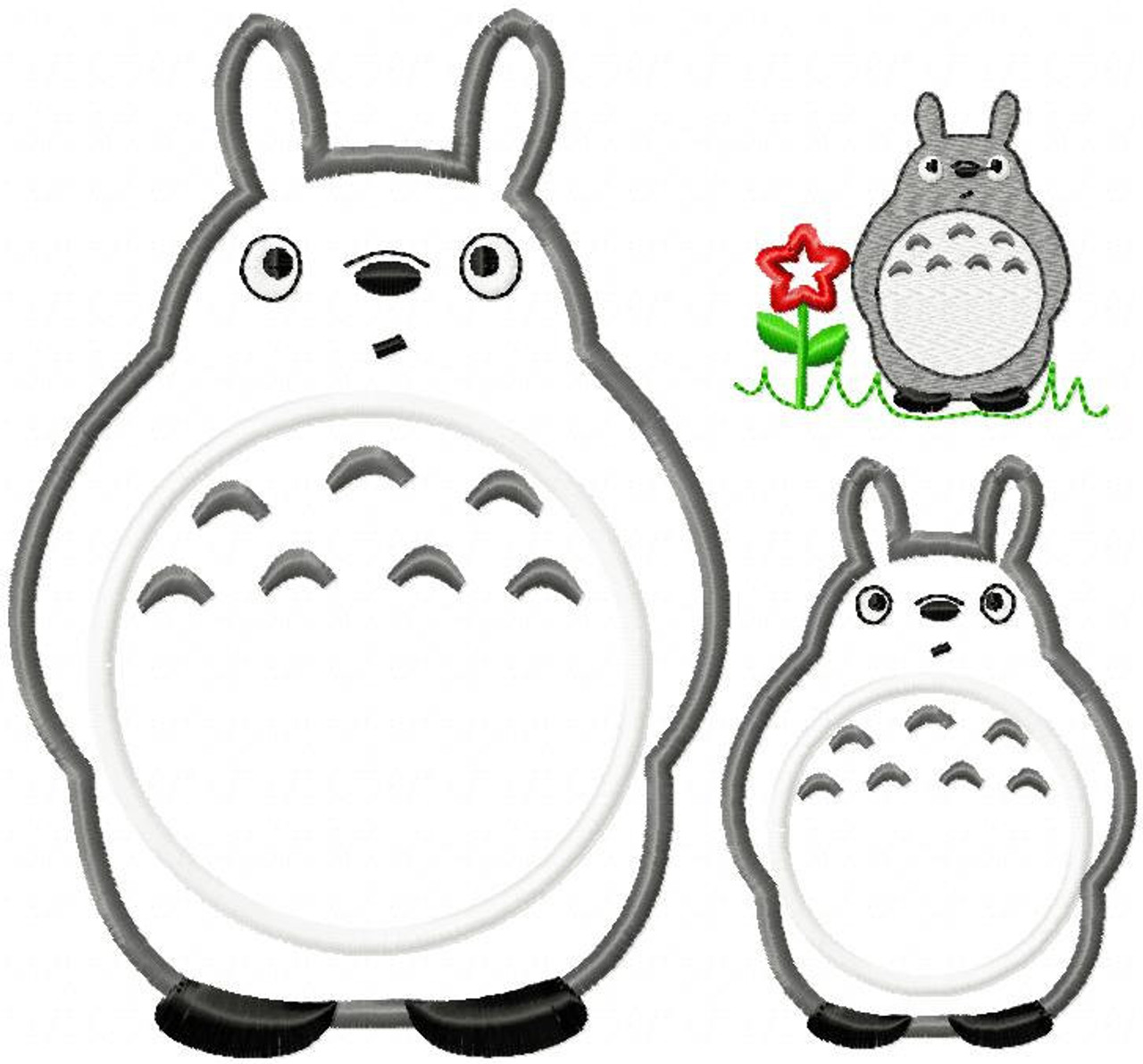 Totoro applique and filled embroidery design files