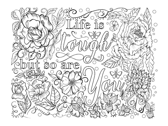 Life is tough but so are you motivational quote coloring page download now