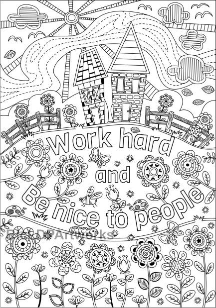 Two inspirational coloring pages work hard be nice to people life is a journey enjoy the adventure digital download