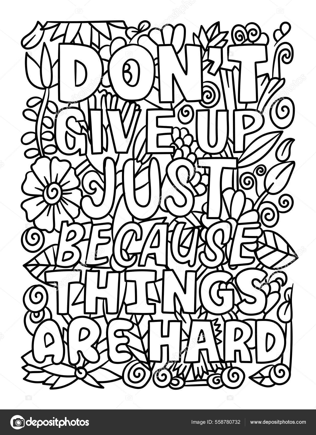 Dont give up motivational quote coloring page stock vector by abbydesign