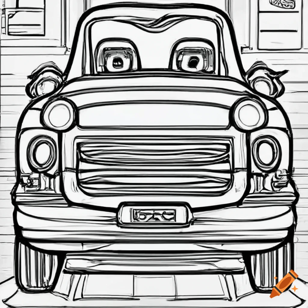 Car coloring page kids bw on