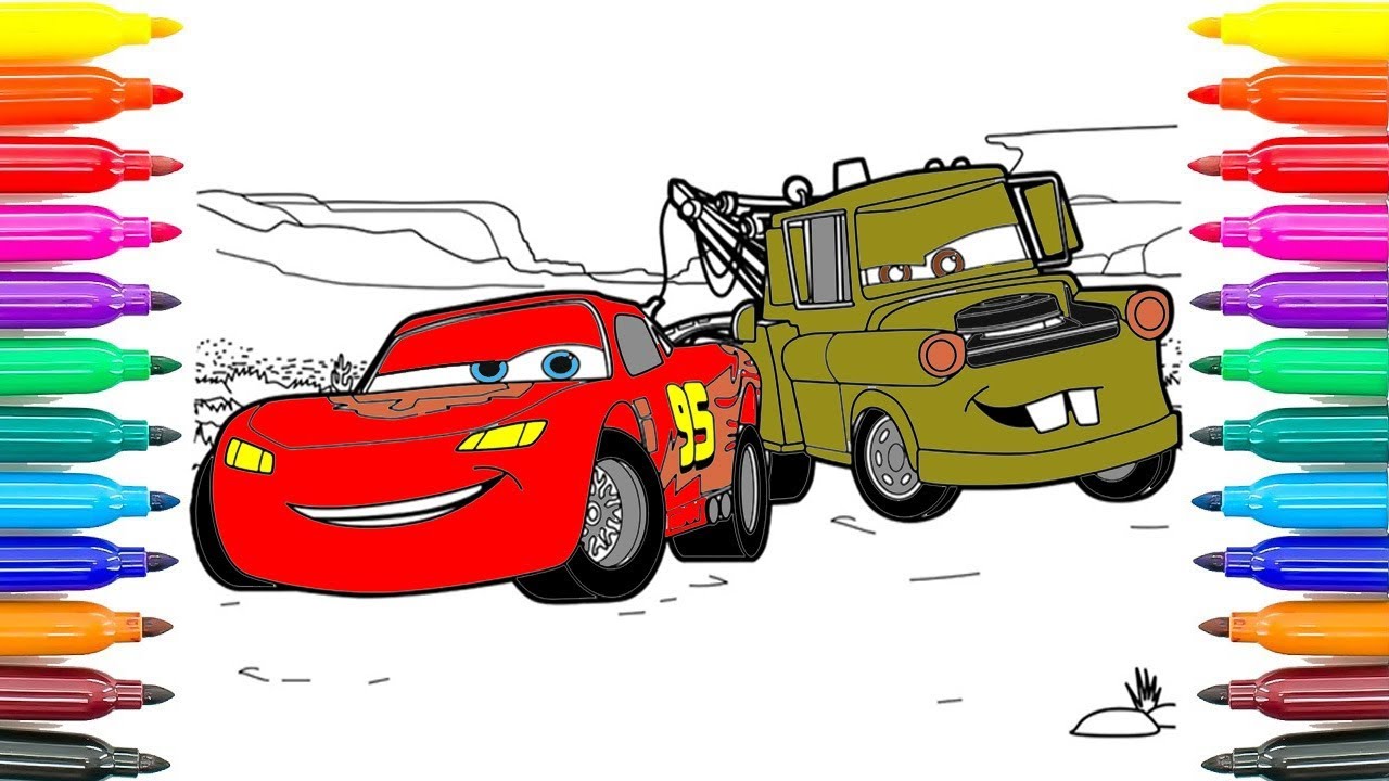 How to draw cars tow mater and lightning mcqueen coloring pages how to funny coloring book