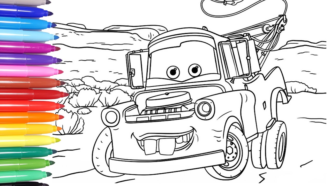 Disney cars disney cars coloring pages learn colors for kids tow ater