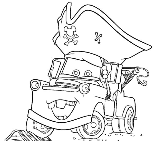 Tow mater wearing pirate hat coloring pages color luna
